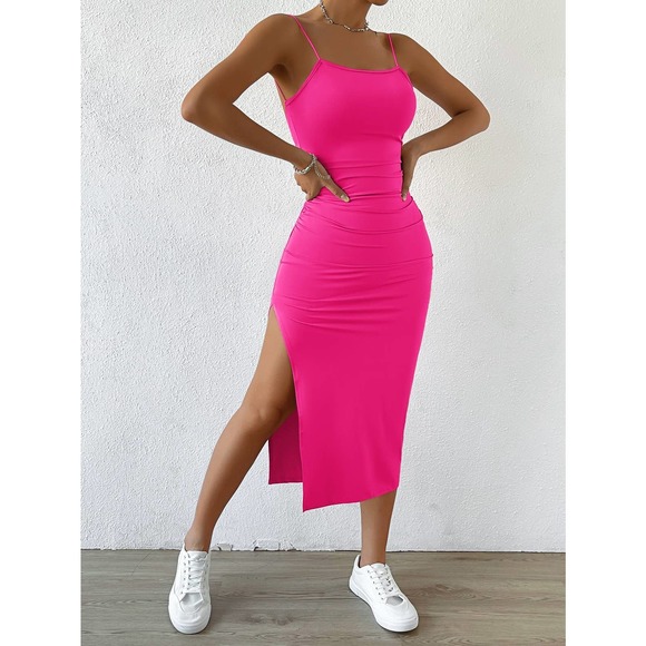 Twist Backless Split Thigh Cami midi Dress black - Picture 9 of 11